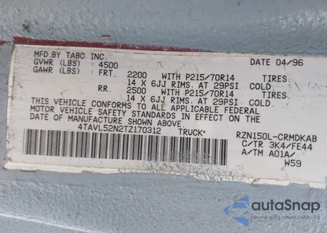 1996 Toyota Tacoma Xtracab from USA, damaged, VIN 4TAVL52N2TZ170312